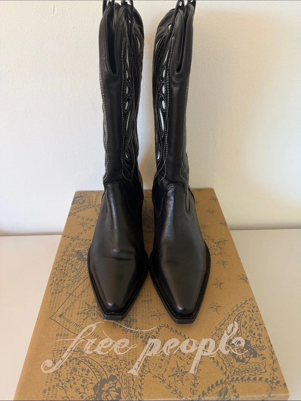 Free People Black Western Knee-High Leather Boots